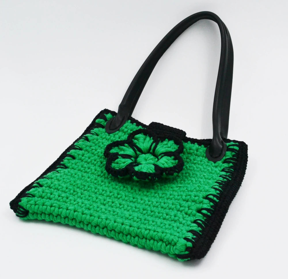 Green/Black Shoulder Bag With 'Flower' Closure