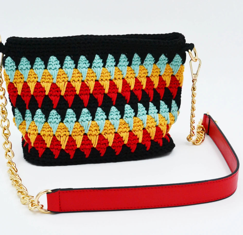 Multi Color Shoulder Bag With Check Pattern